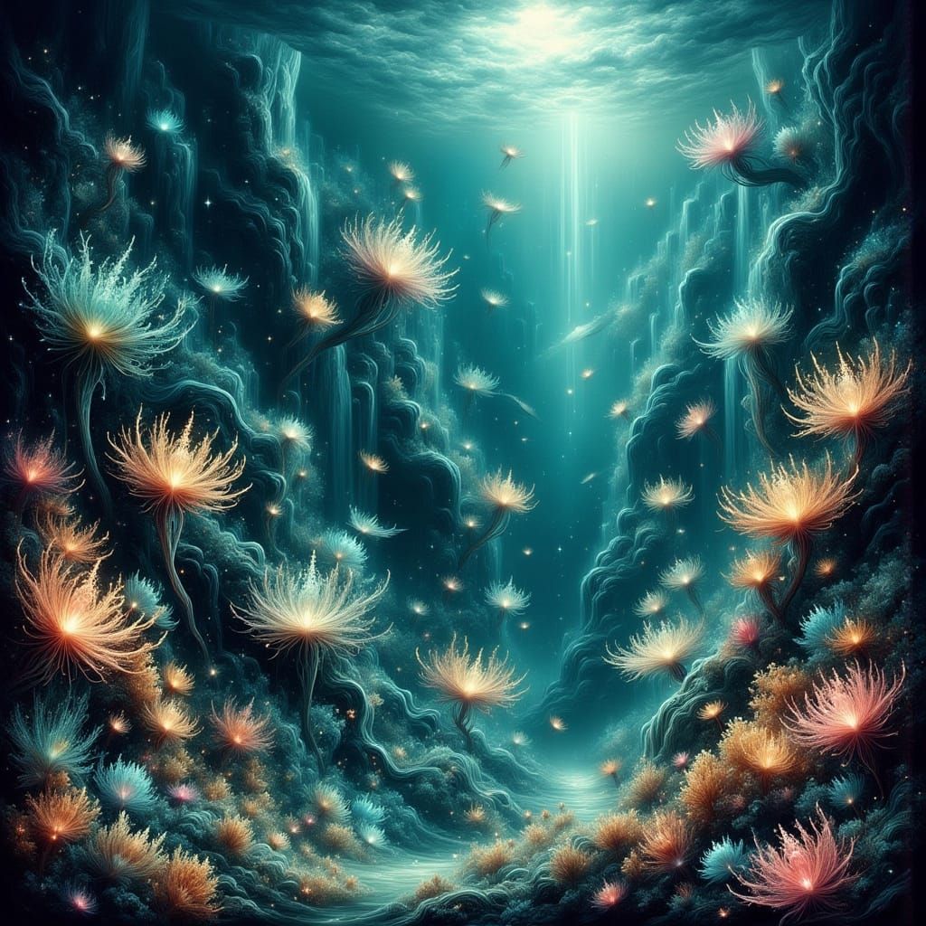 Mystical Coral Cities: Bioluminescent Sea Spirits