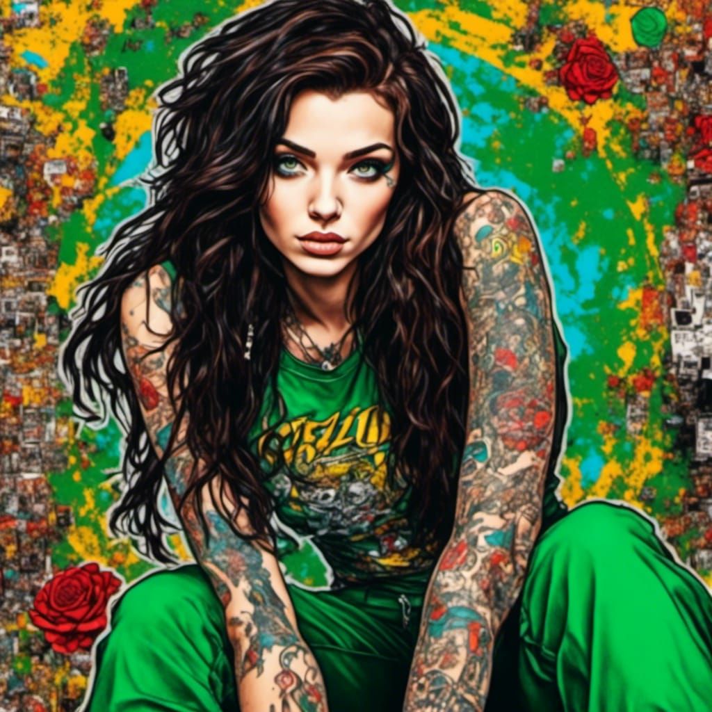 Ed Hardy Style Punk Girl with Tattoos