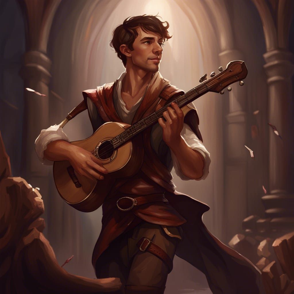 Half-Elf Bard Performing, Dark Fantasy Concept Art