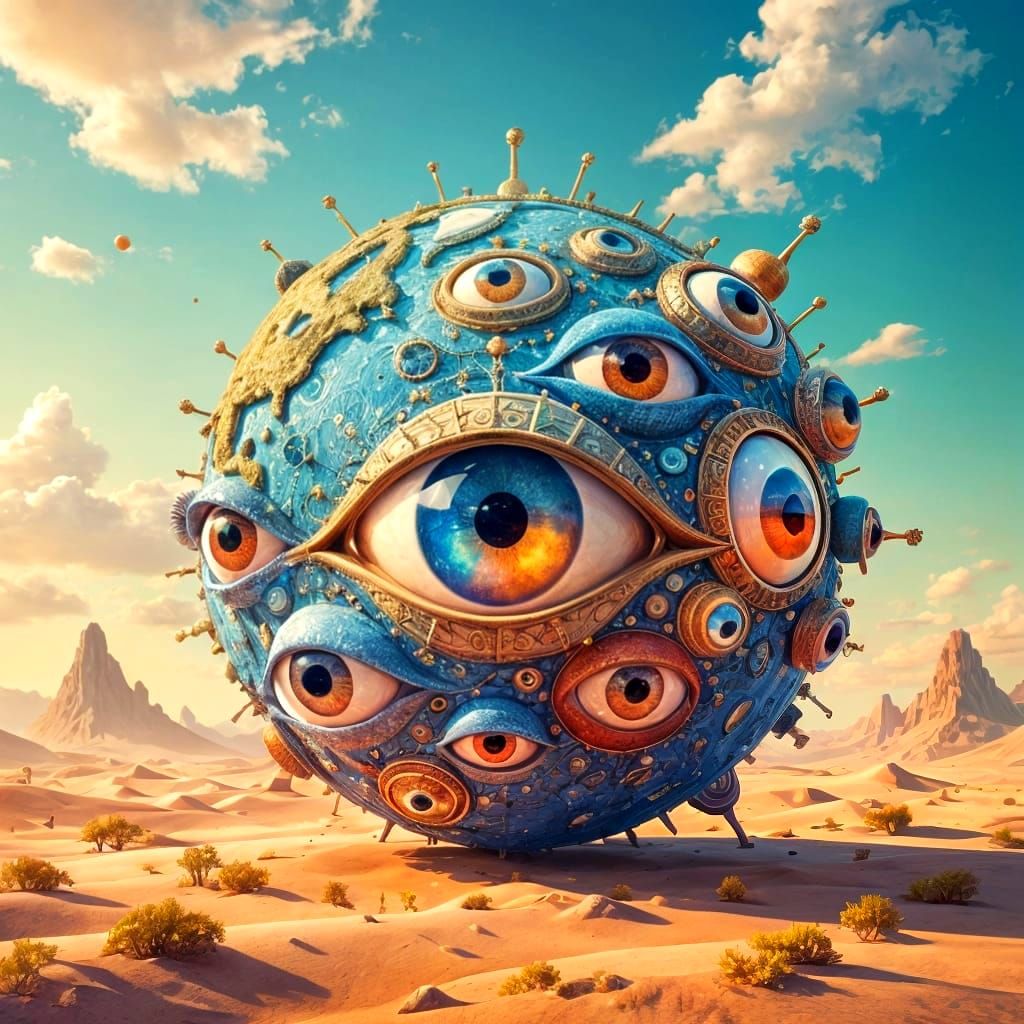 Surreal Eye Planet in Whimsical 3D Illustration