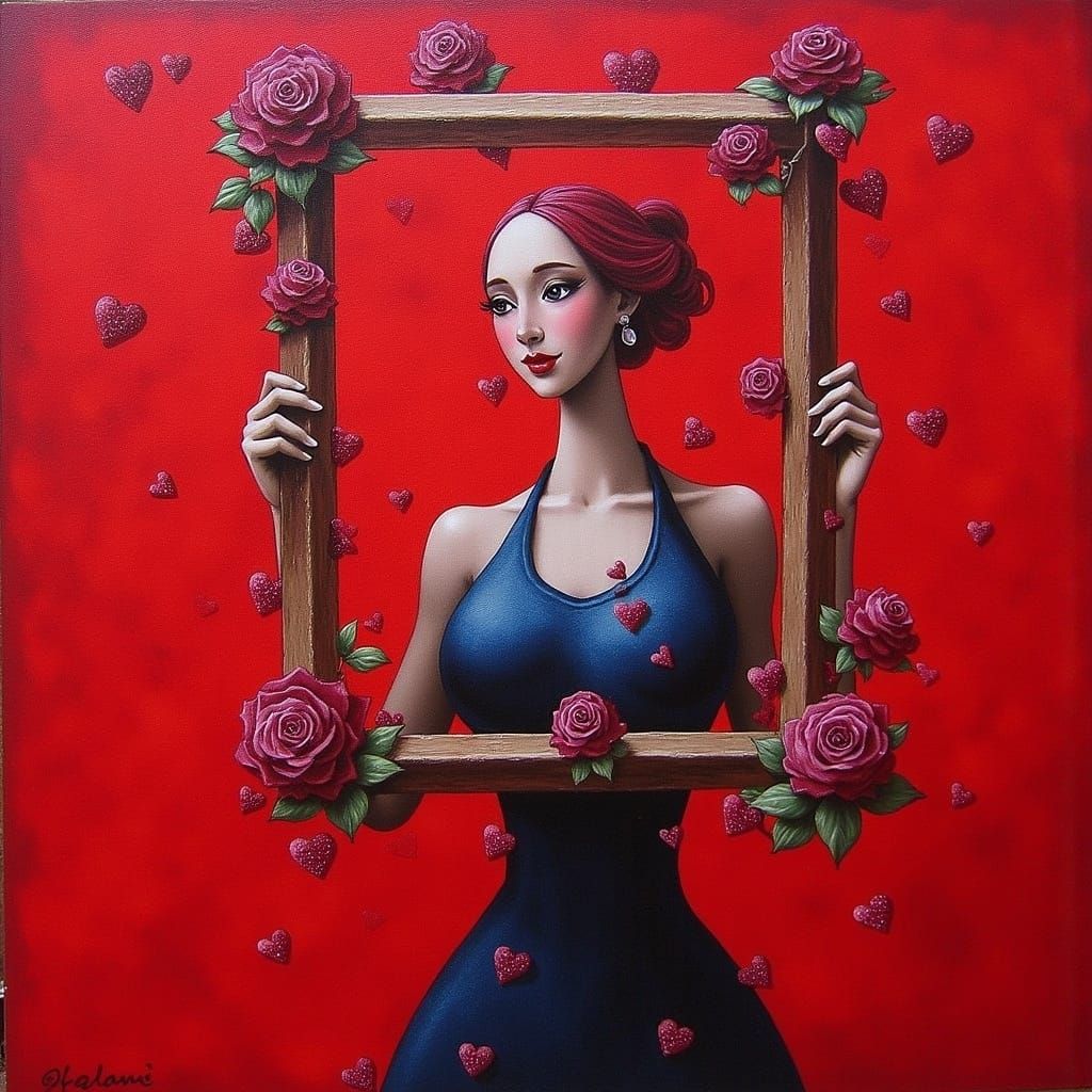 Ruby Red Abstract Frame in Surreal Expressionism