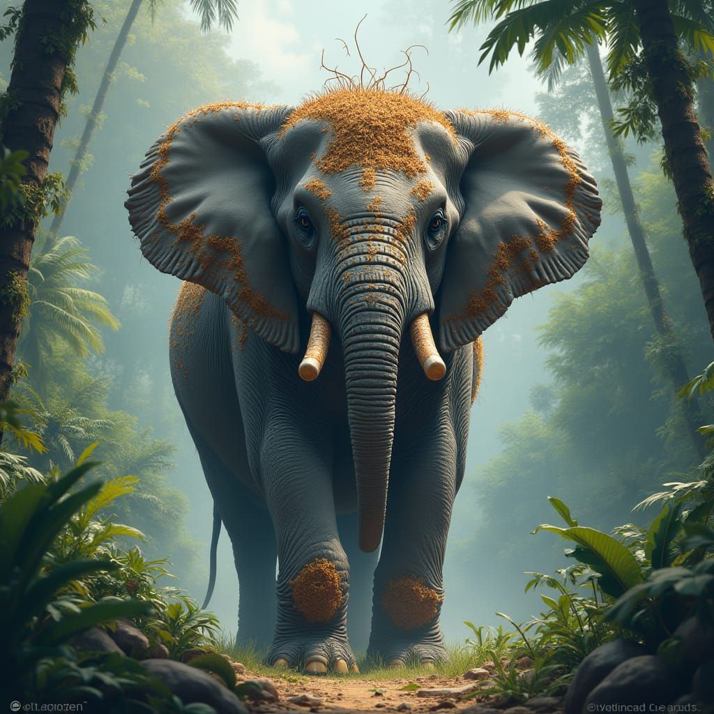 Majestic Coconut Elephant in Fantasy Jungle