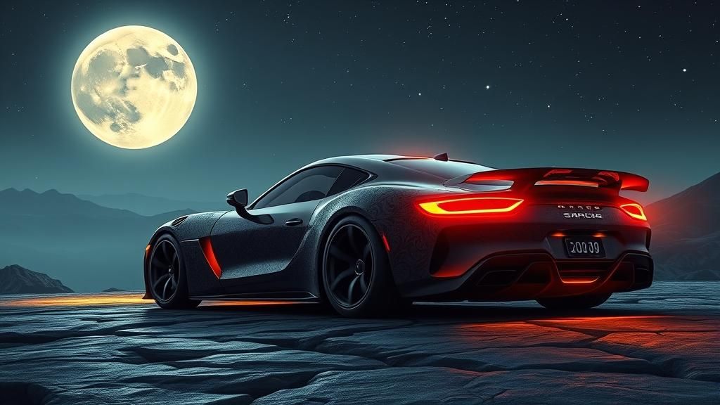 Cosmic Moonlit Drive: Modified Sports Car in 3D