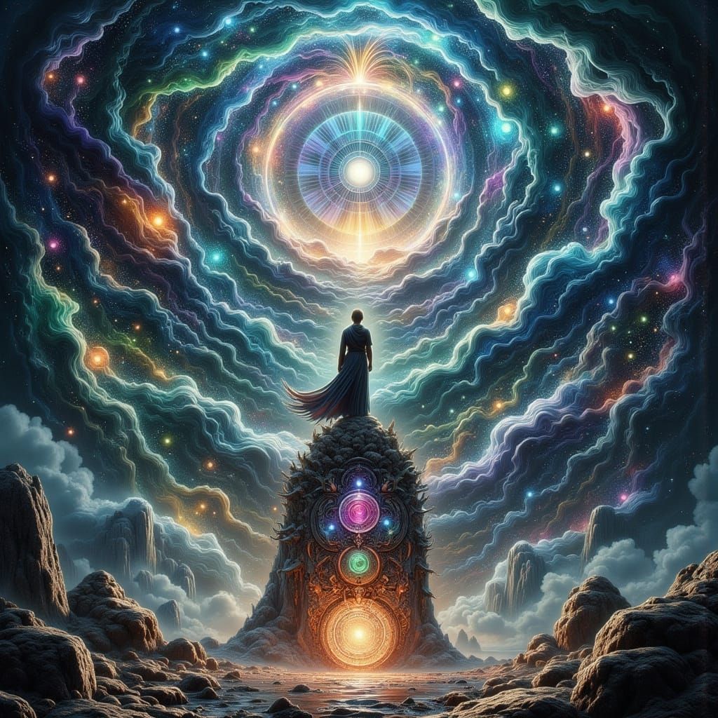 Ethereal Realms in Dark Oil Paint Art Nouveau Punk Style