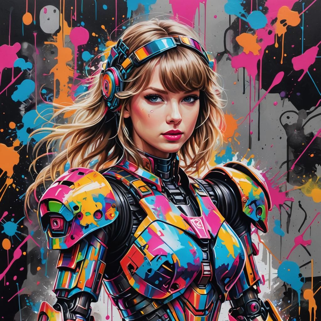 Taylor Swift Neon Robot Armor Graffiti Art