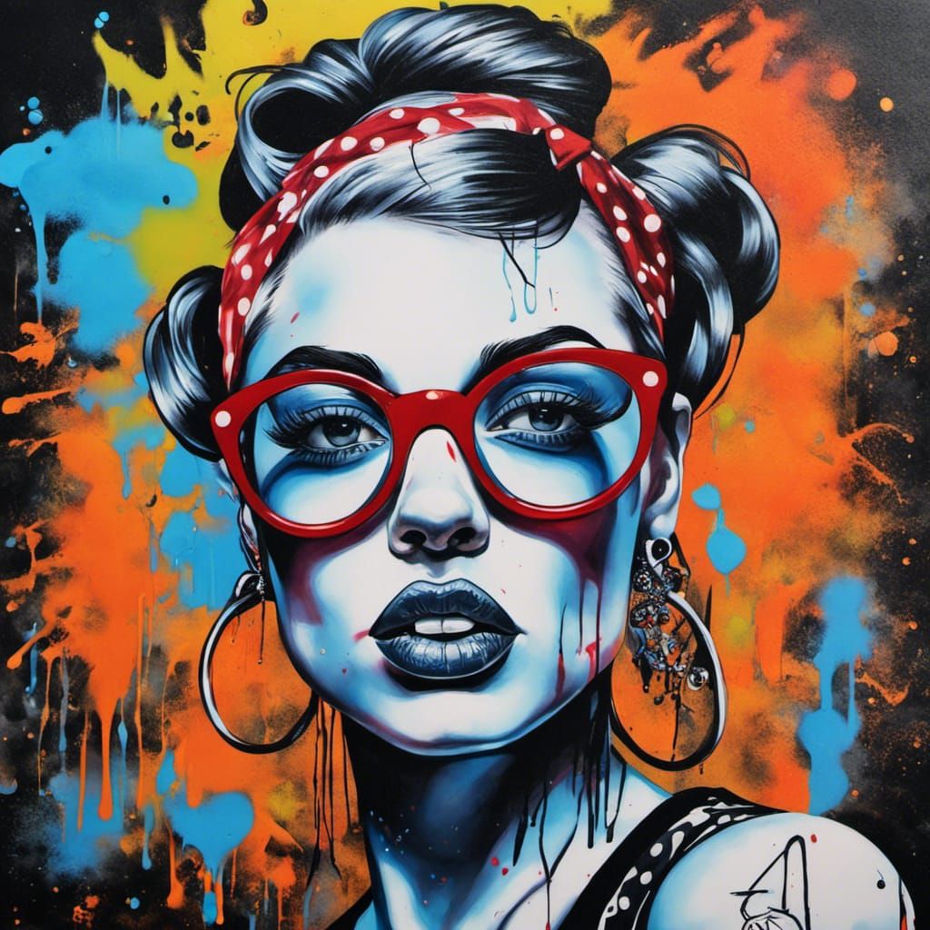 Rockabilly Girl Portrait in Graffiti Art Style