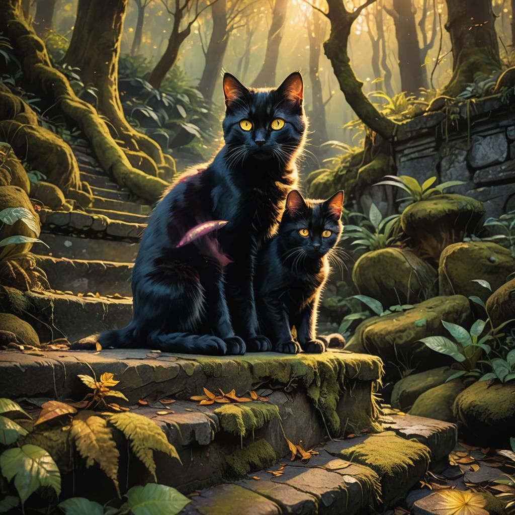 Mystical Forest Kittens: Fantasy Matte Painting