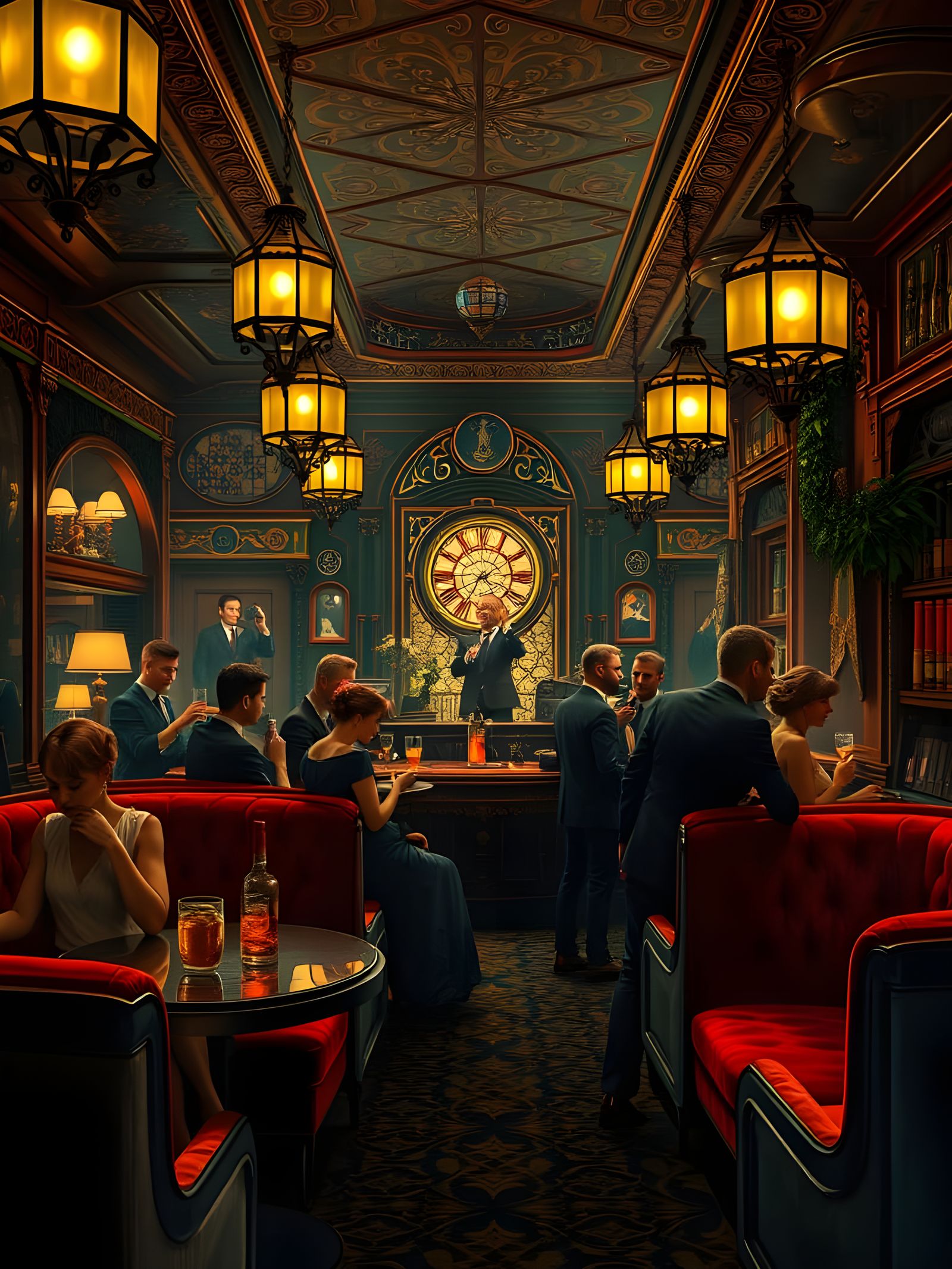Lively 1920s Speakeasy Scene in Hyperrealistic Style