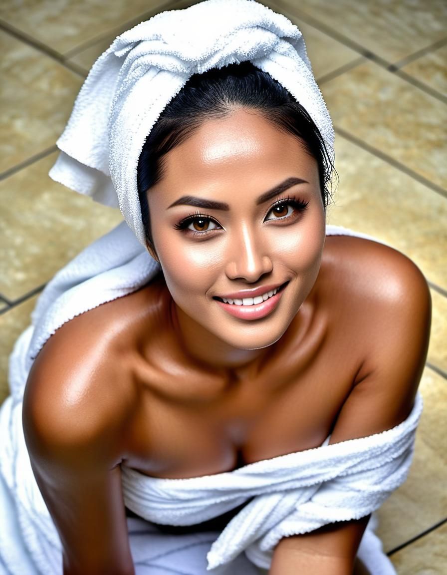 Portrait of a Young Indonesian Woman in Bath Towel