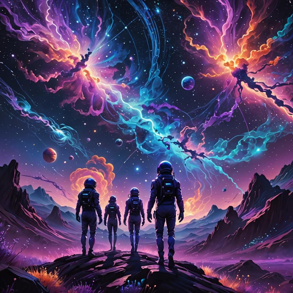 Ethereal Figures in Cosmic Surrealism as Digital Painting