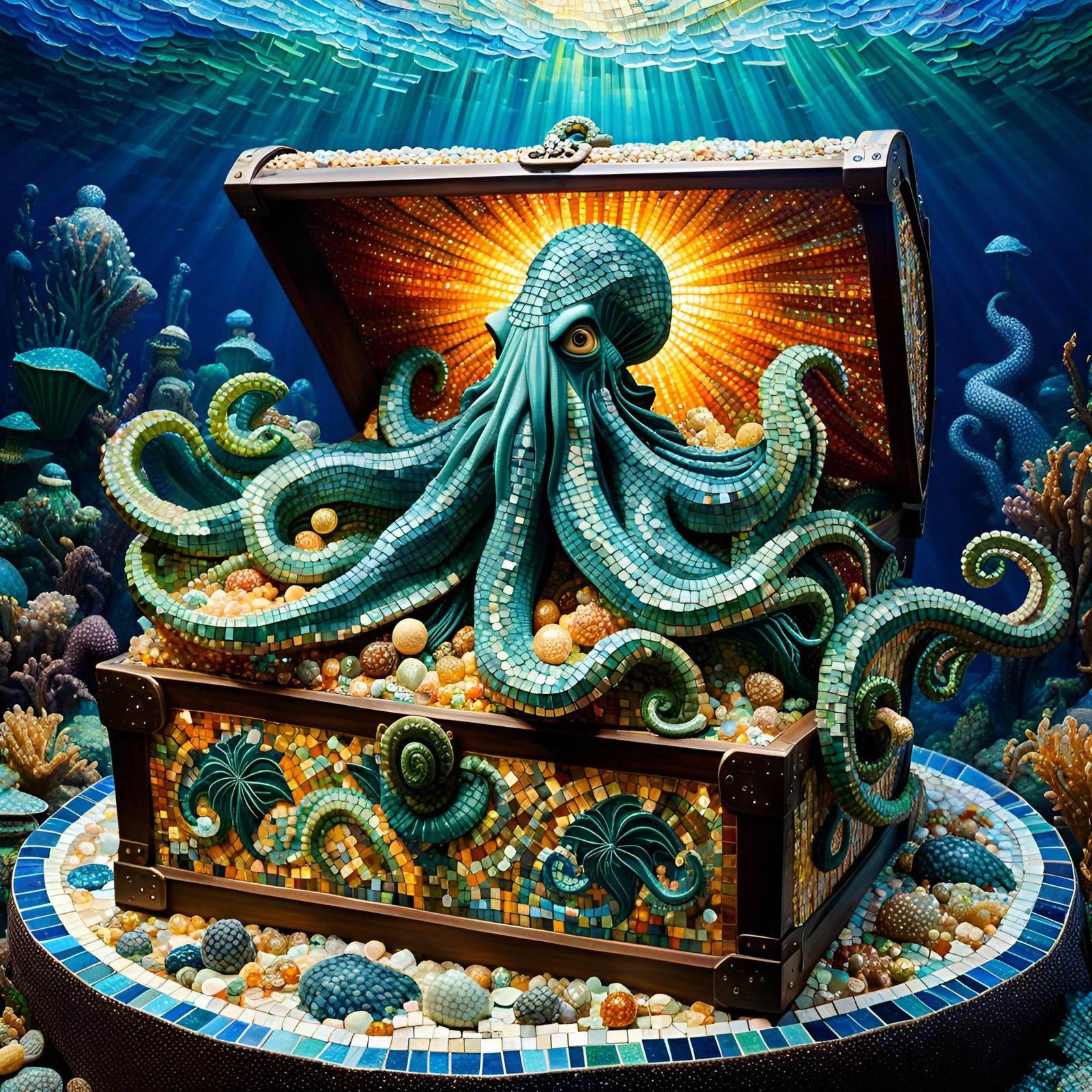 Mosaic Cthulhu Treasure Guard in Mixed Media