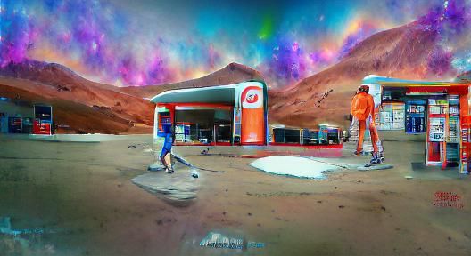 Martian Gas Station: Holographic Cosmic Illustration