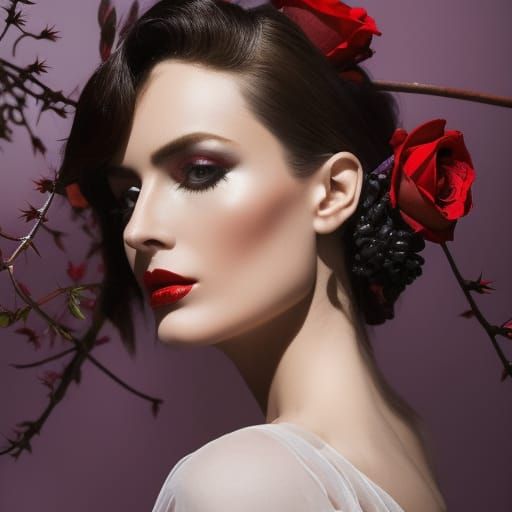 Woman in Red Silk Gown, Ethereal Fantasy Art