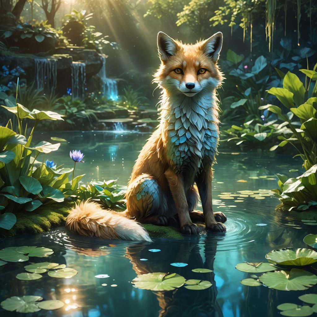 Water Fox in Mystical Glowing Pool Concept Art