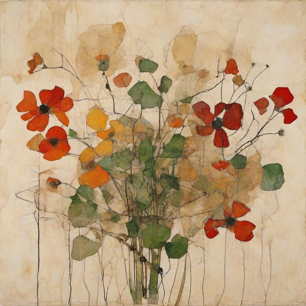 Botanical Floral Arrangement in Style of Mixed Media Collage