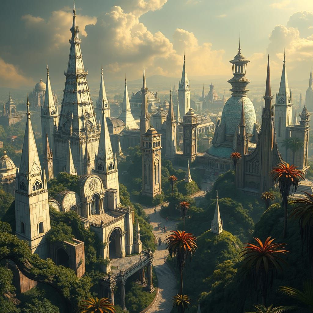 Surreal Fantasy Metropolis in Vibrant Jungle Paradise