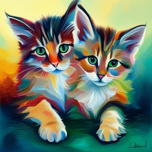 Abstract Kittens in Complementary Colors