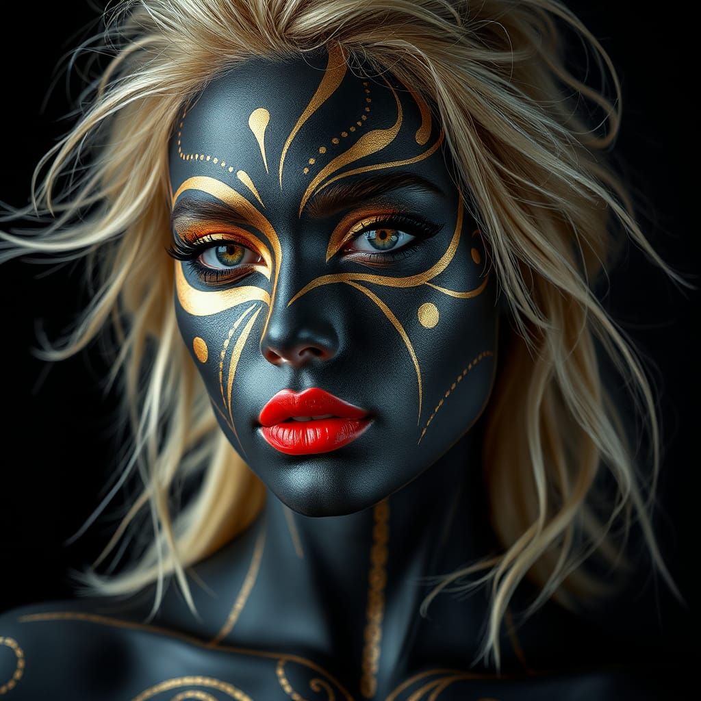 Hyperrealistic Body Art: Gold and Black Fantasy