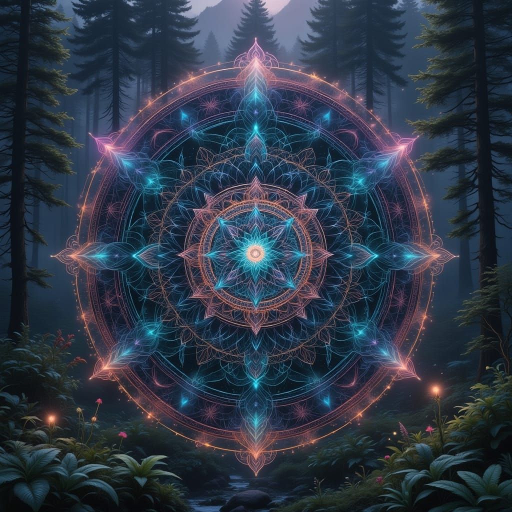 Cosmic Mandala with Vibrant Spider in Swirling Nebulae