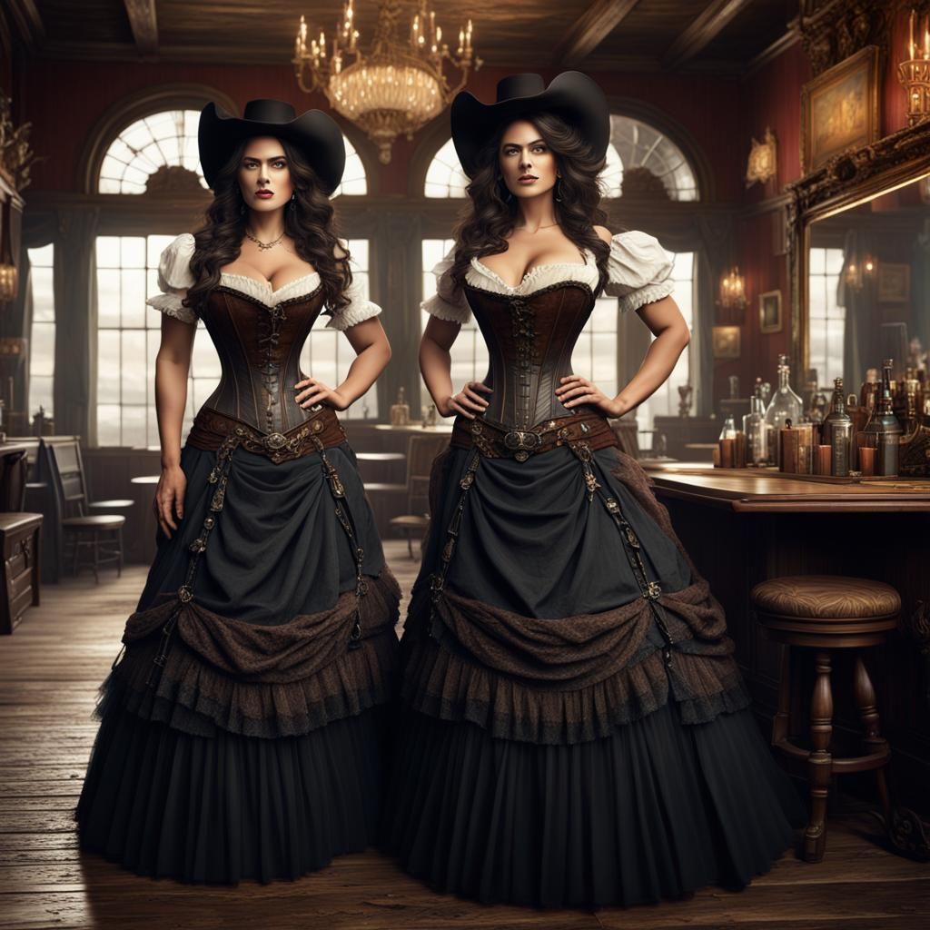 1800s Cowgirls in Saloon: Detailed Matte Painting