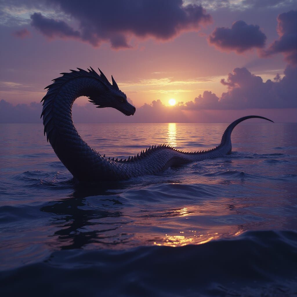 Sea Serpent Silhouette at Predawn in Dark Fantasy Style