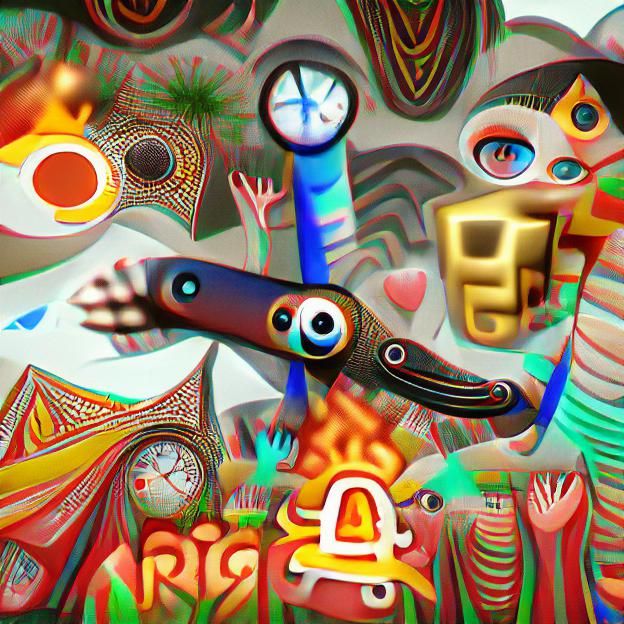 Surreal Worm-Fingered Figure Dancing with Clocks in 3D