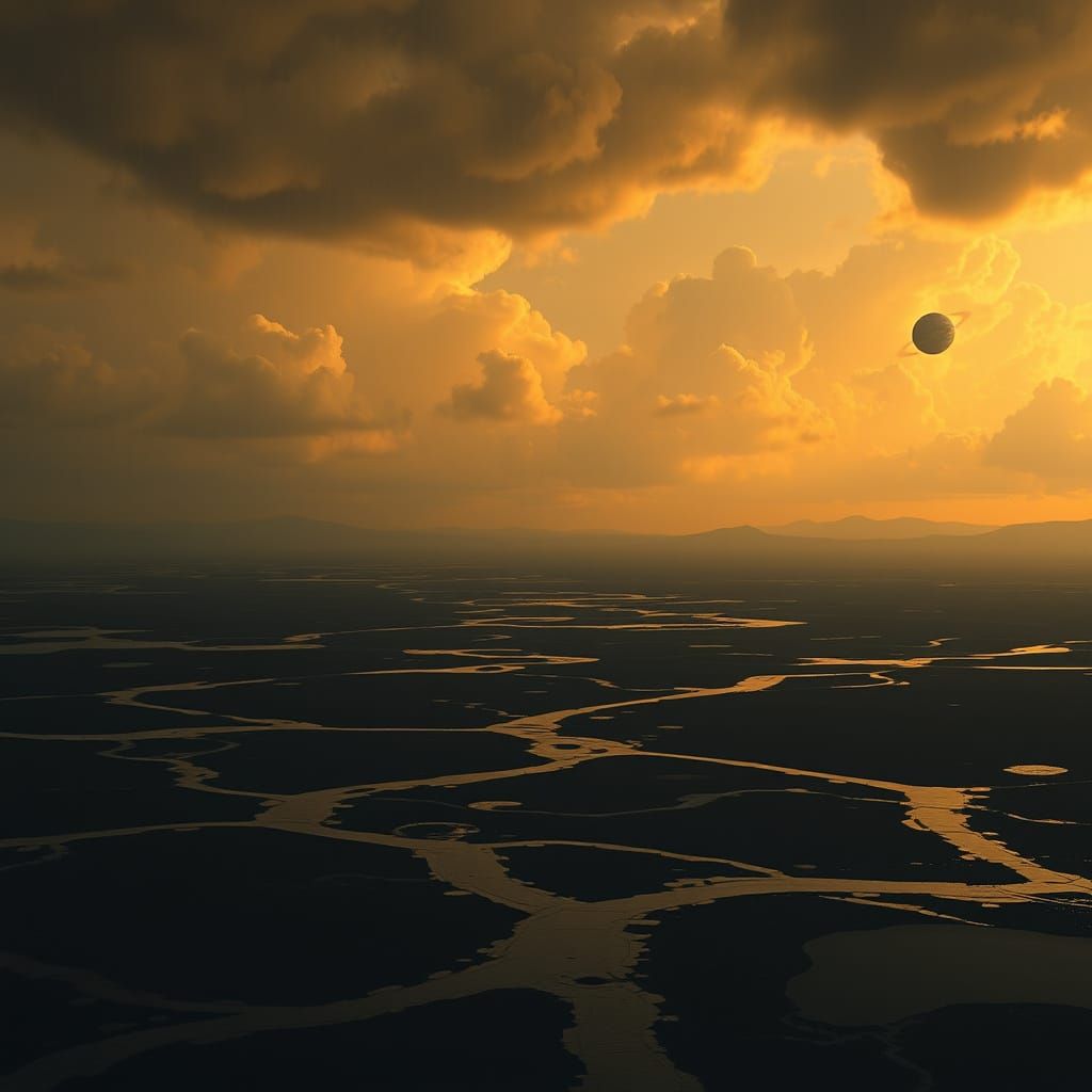 Epic Saturn Landscape in Digital Matte Painting Style