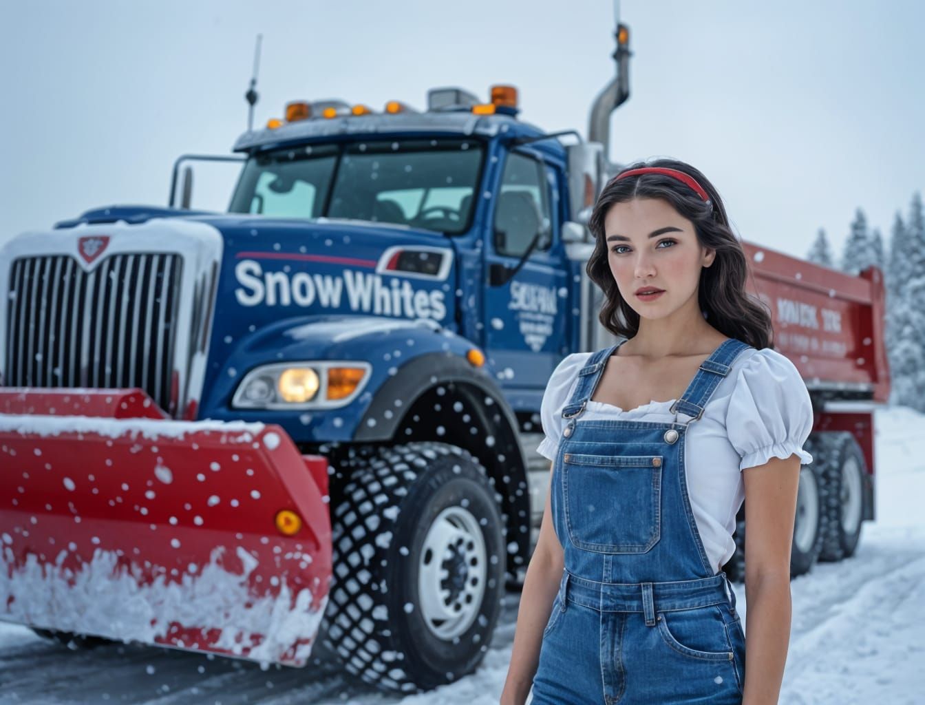 Snow White as Trucker in Winter with Snow Plow