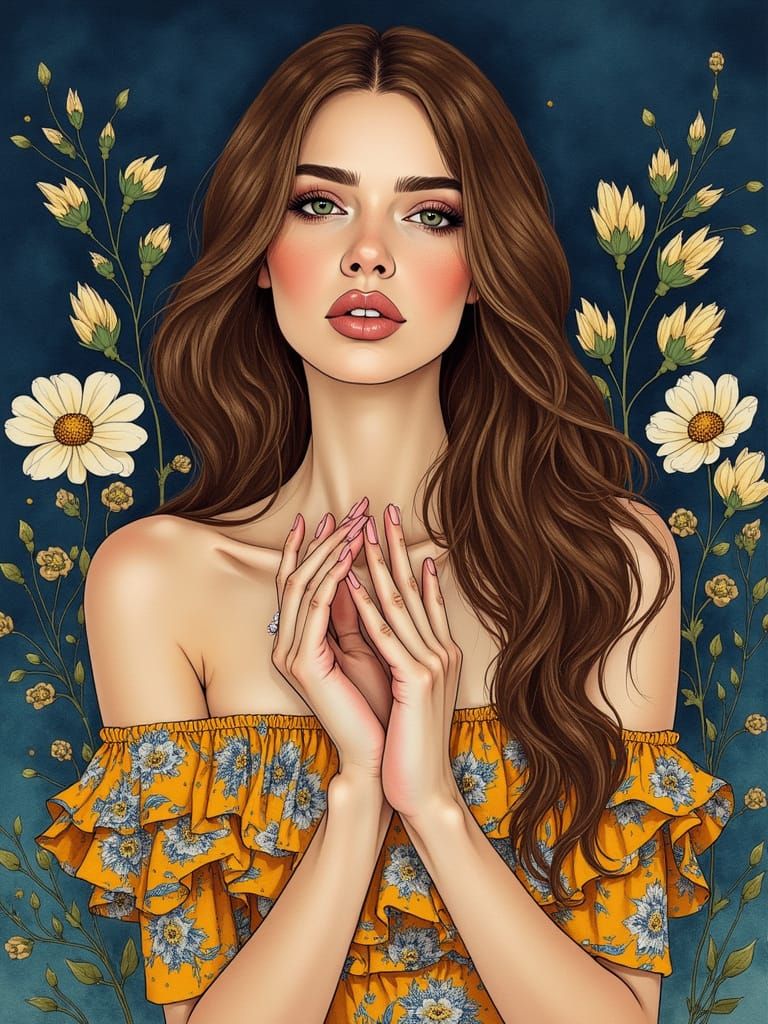 Glamorous Tropical Seascape in Klimt's Art Deco Style