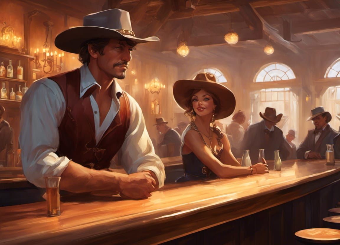 Saloon Cowboy and Dancer: Hyperdetailed Concept Art