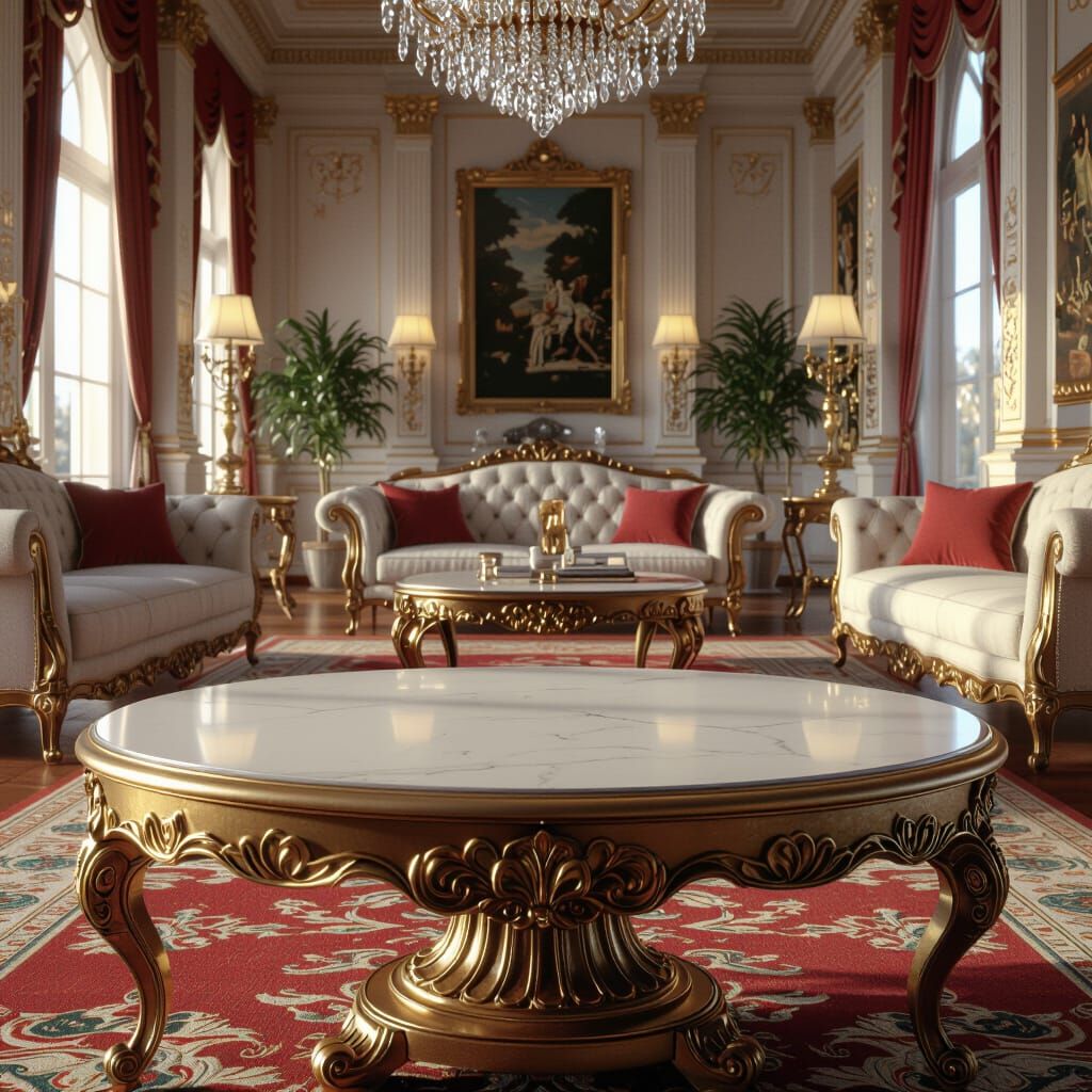 Luxurious Table in Palace Living Room, Photorealistic Matte ...