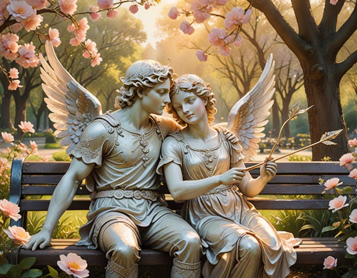 Whimsical Cupid Depicts Tender Moment in Watercolor