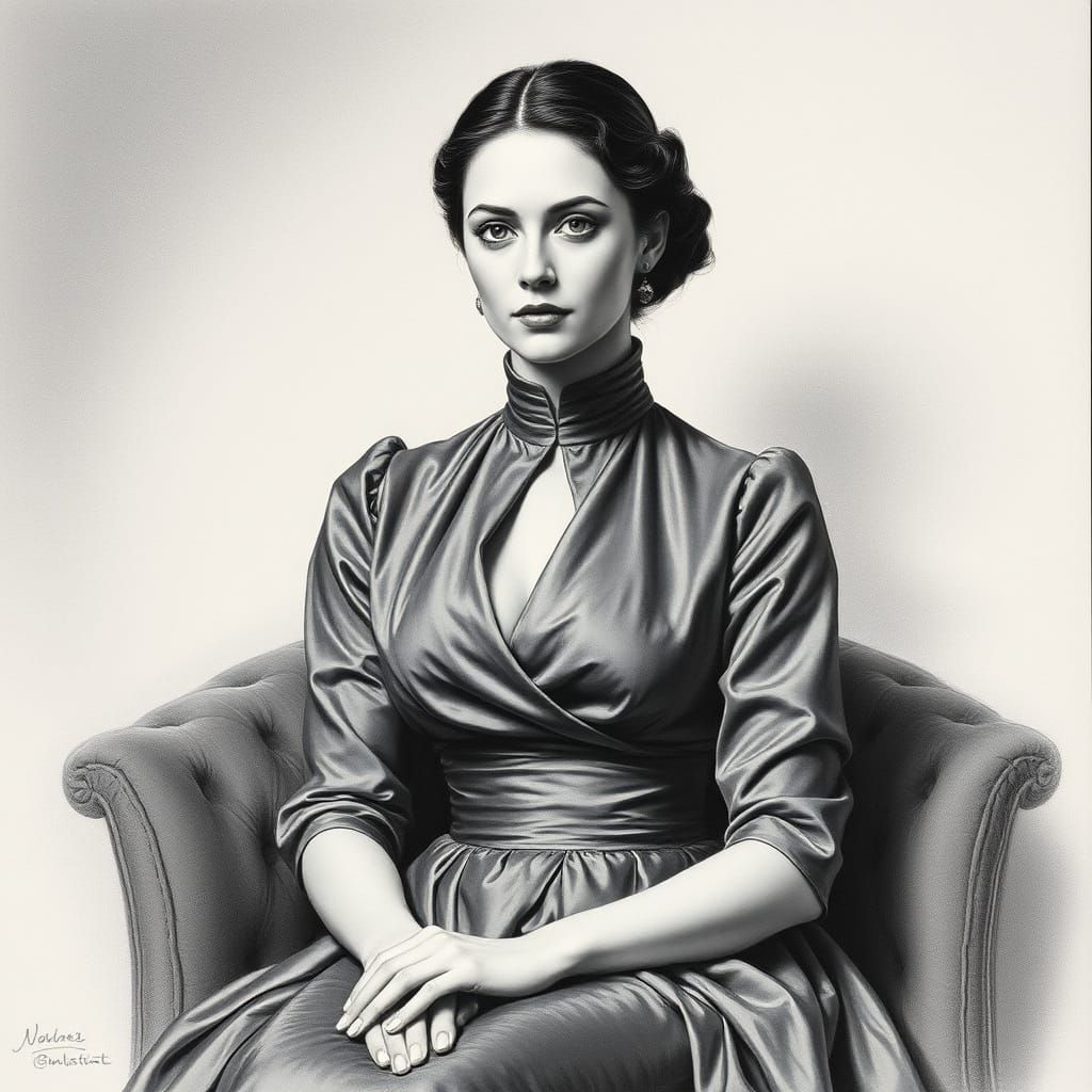 Elegant Woman in Charcoal Drawing Style