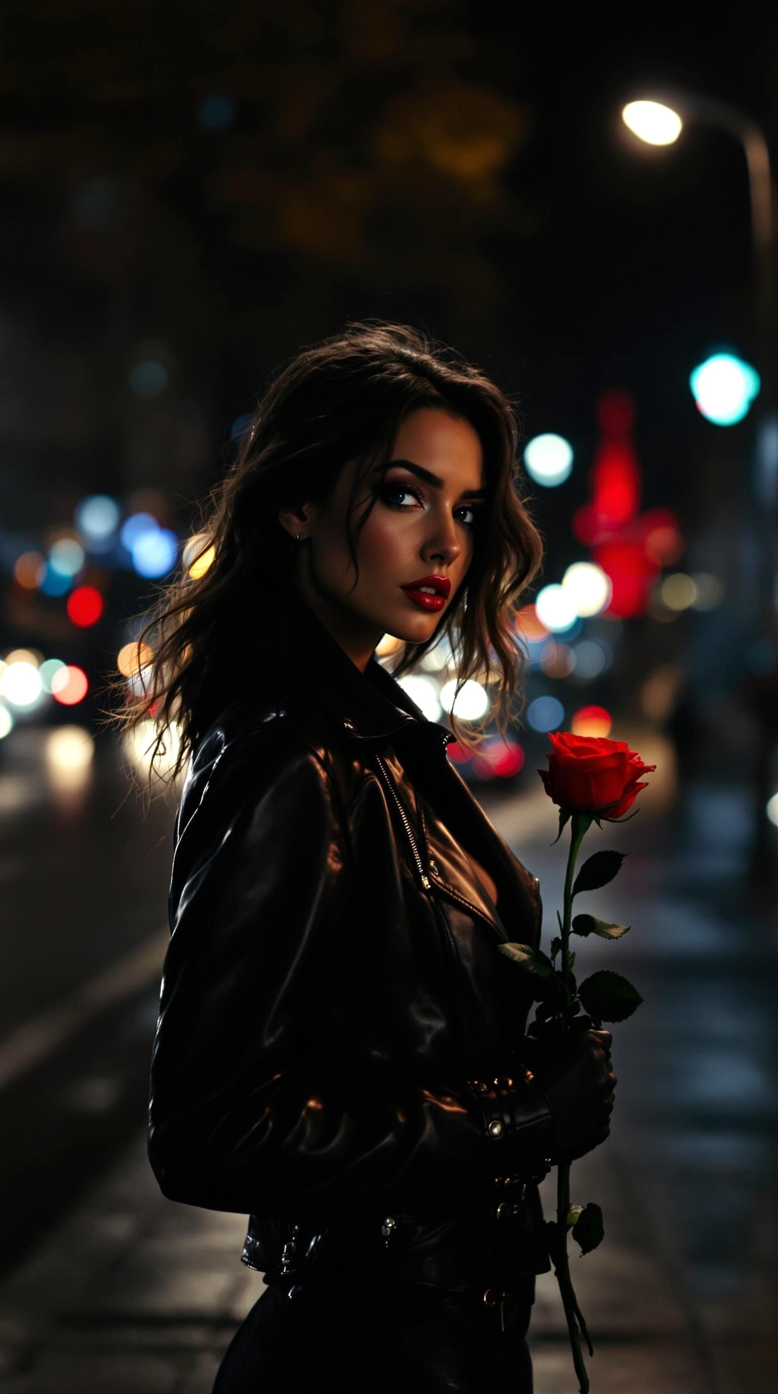 Woman with Rose, in High Contrast Photographic Style