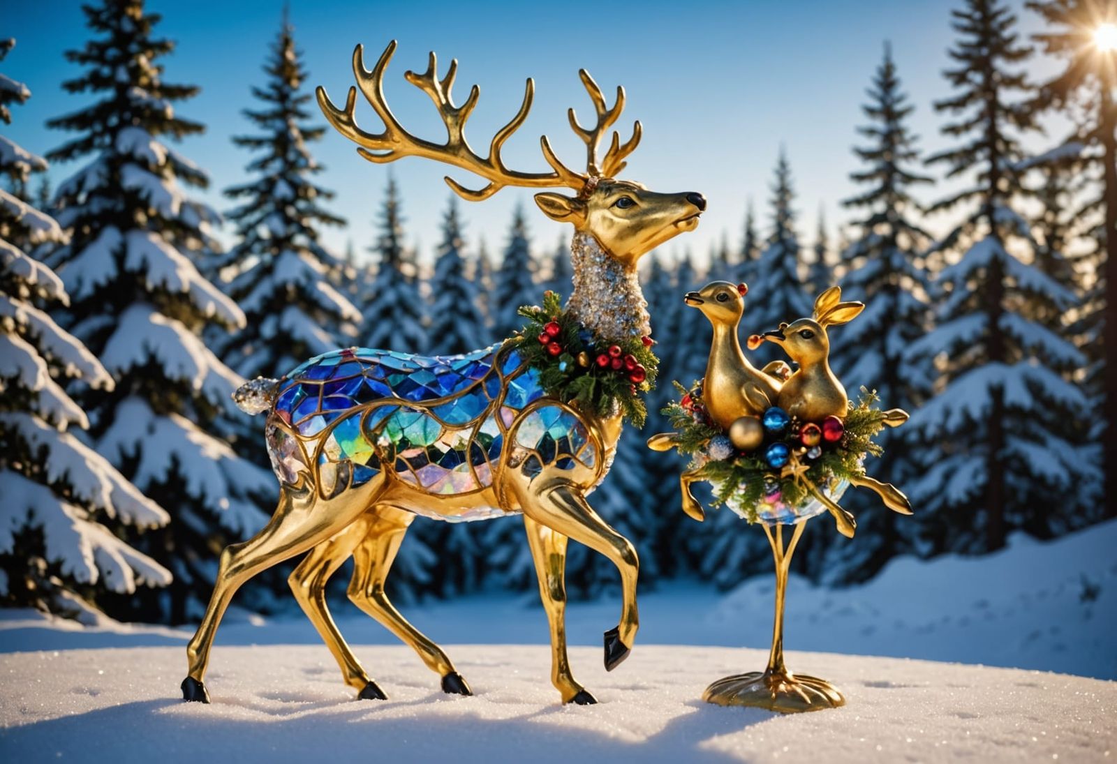 Iridescent Christmas Reindeer Glass Sculpture in 3D