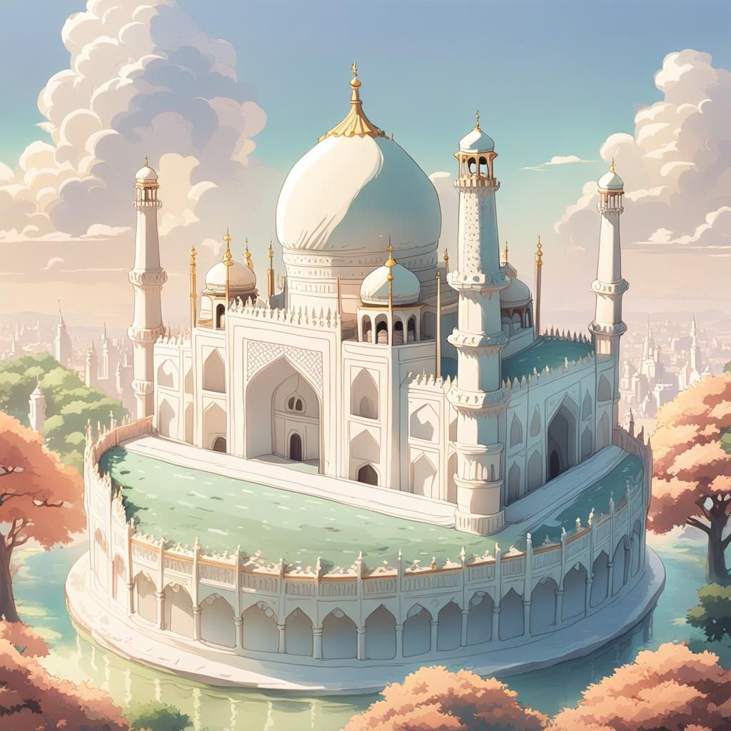 Taj Mahal Cake in Studio Ghibli Anime Style