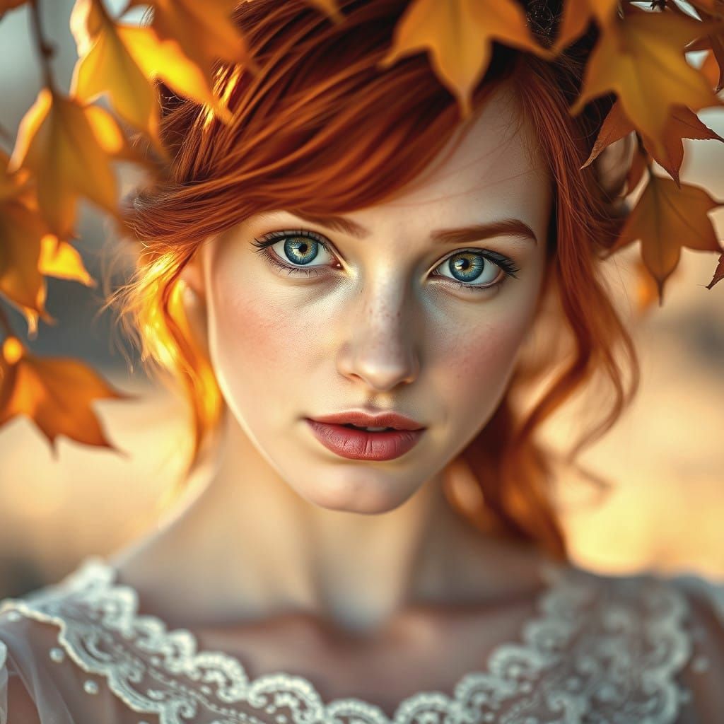 Portrait of a Young Woman in Golden Autumn Hues
