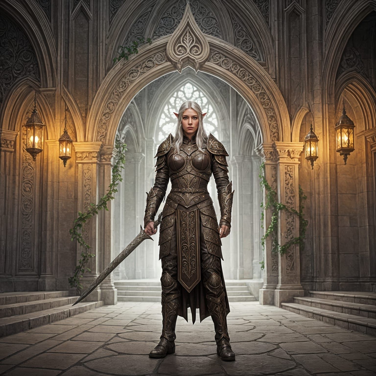 Elven Huntress in Ornate Elven Castle