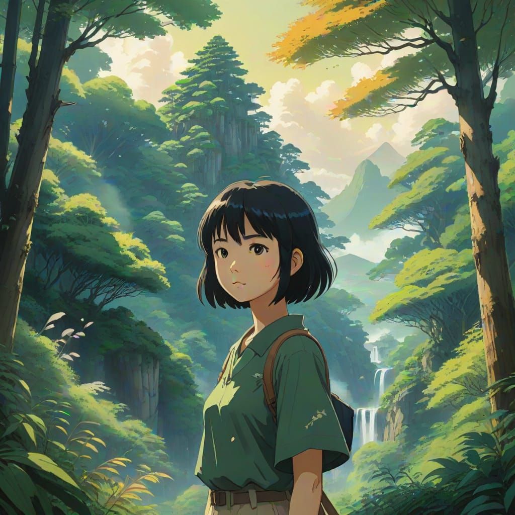 Anime-Inspired Watercolor Portrait in a Serene Forest