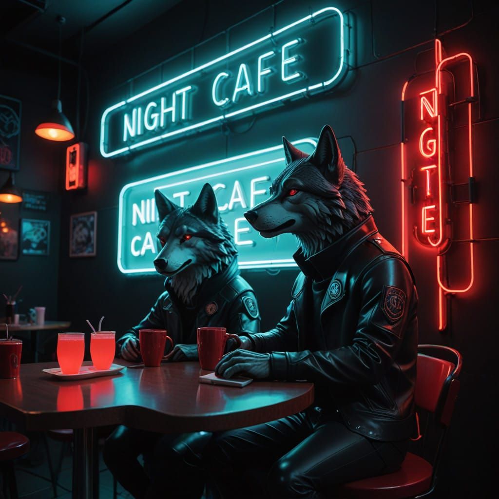 Mysterious Night Cafe in a Futuristic Setting