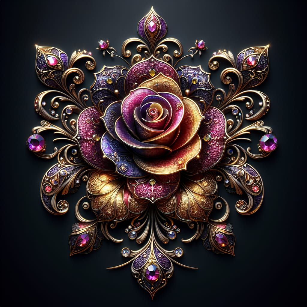 Iridescent Jeweled Rose with Filigree