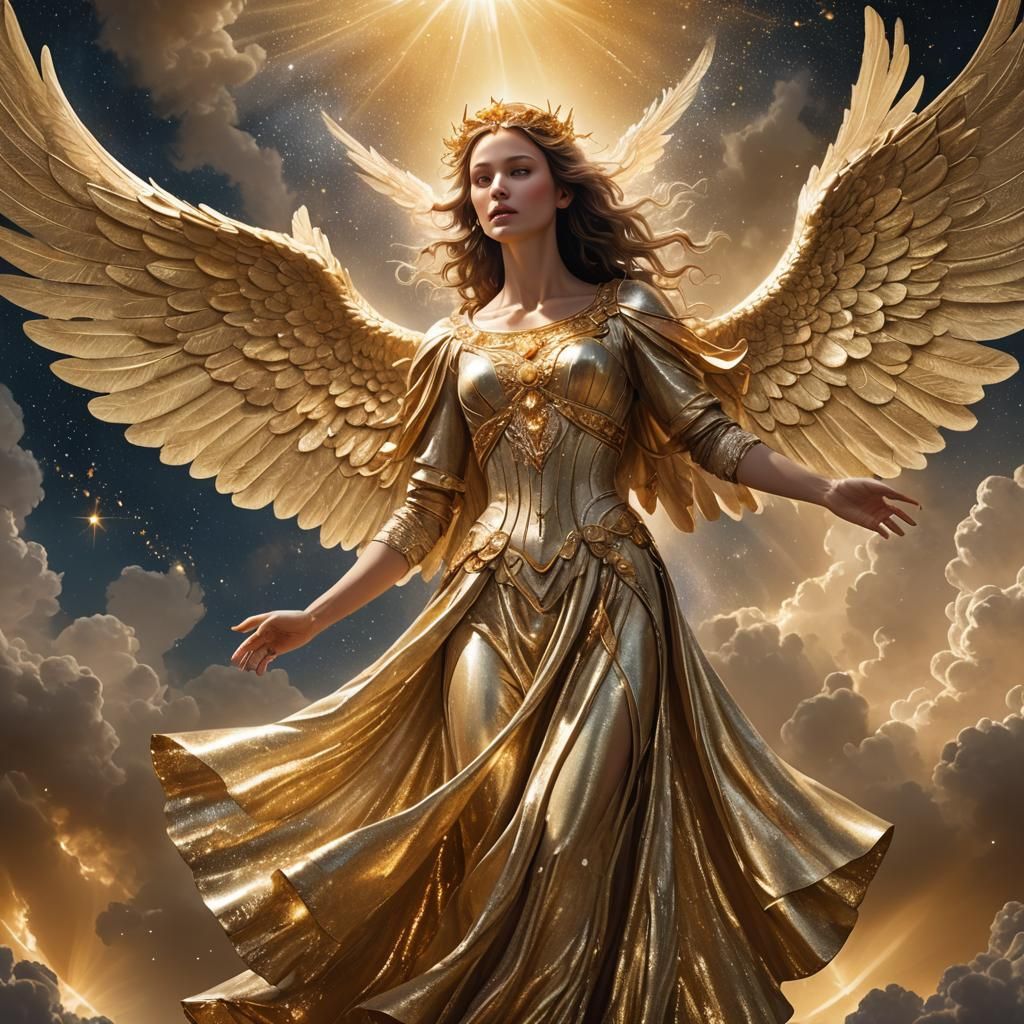 Radiant Angel Soaring in Celestial Light
