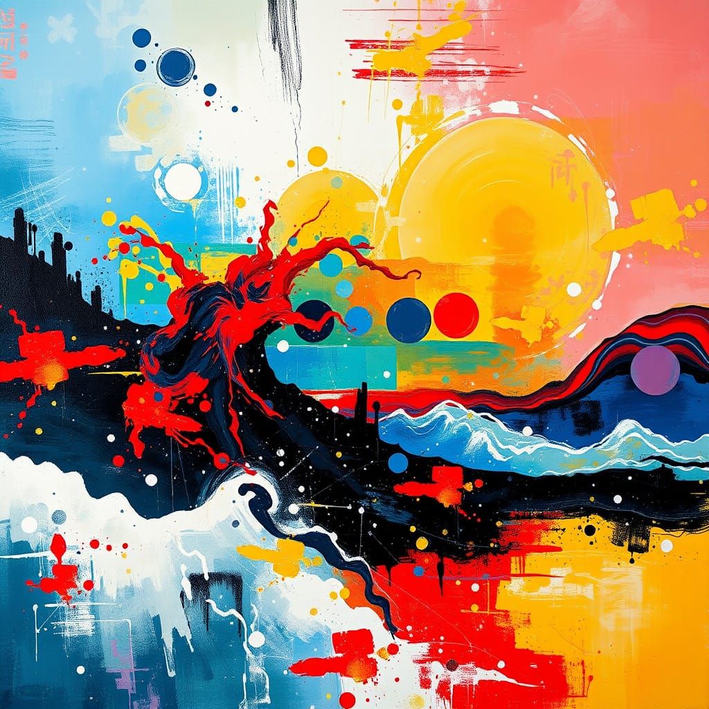 Vibrant Abstract Zen Composition with Ethereal Light