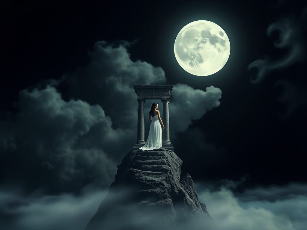 Ethereal Goddess Amidst Biomechanical Temple