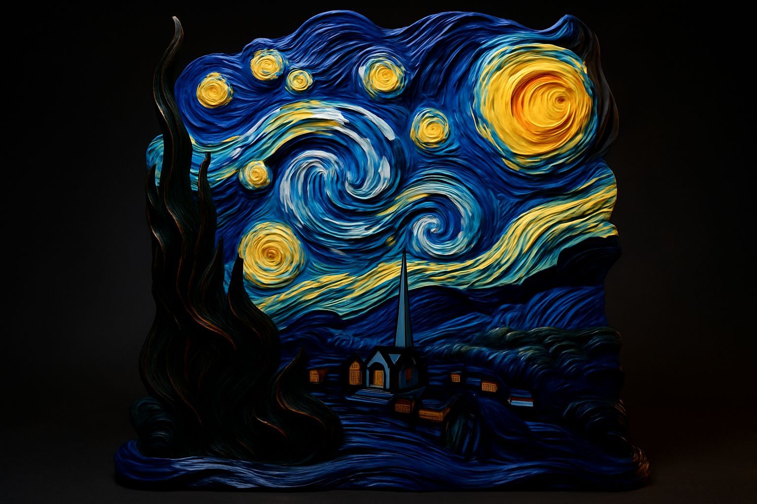 Starry Night Sculpture in Abstract Surrealism Style