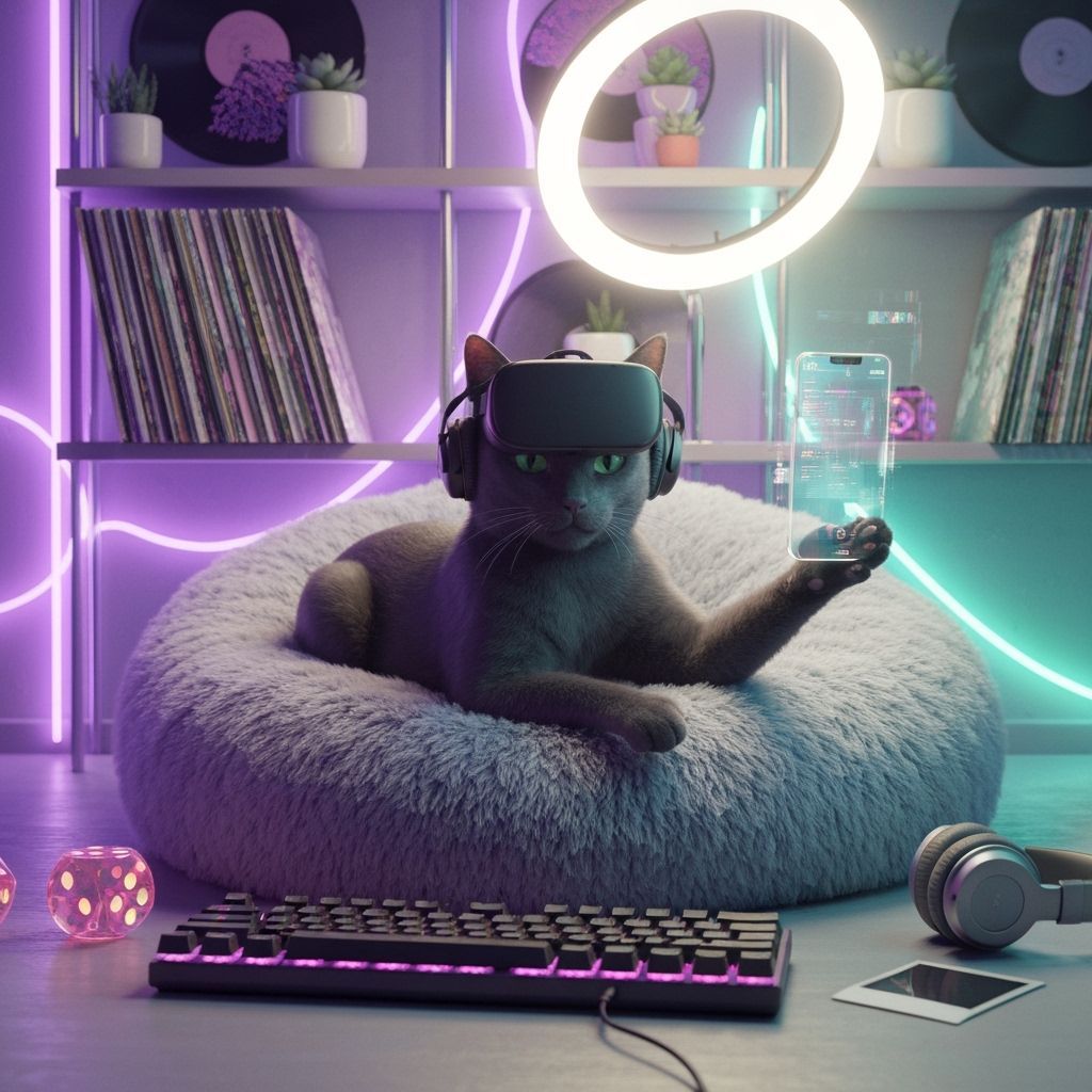 Gen Z Cat Streamer in Pastel-Neon Loft