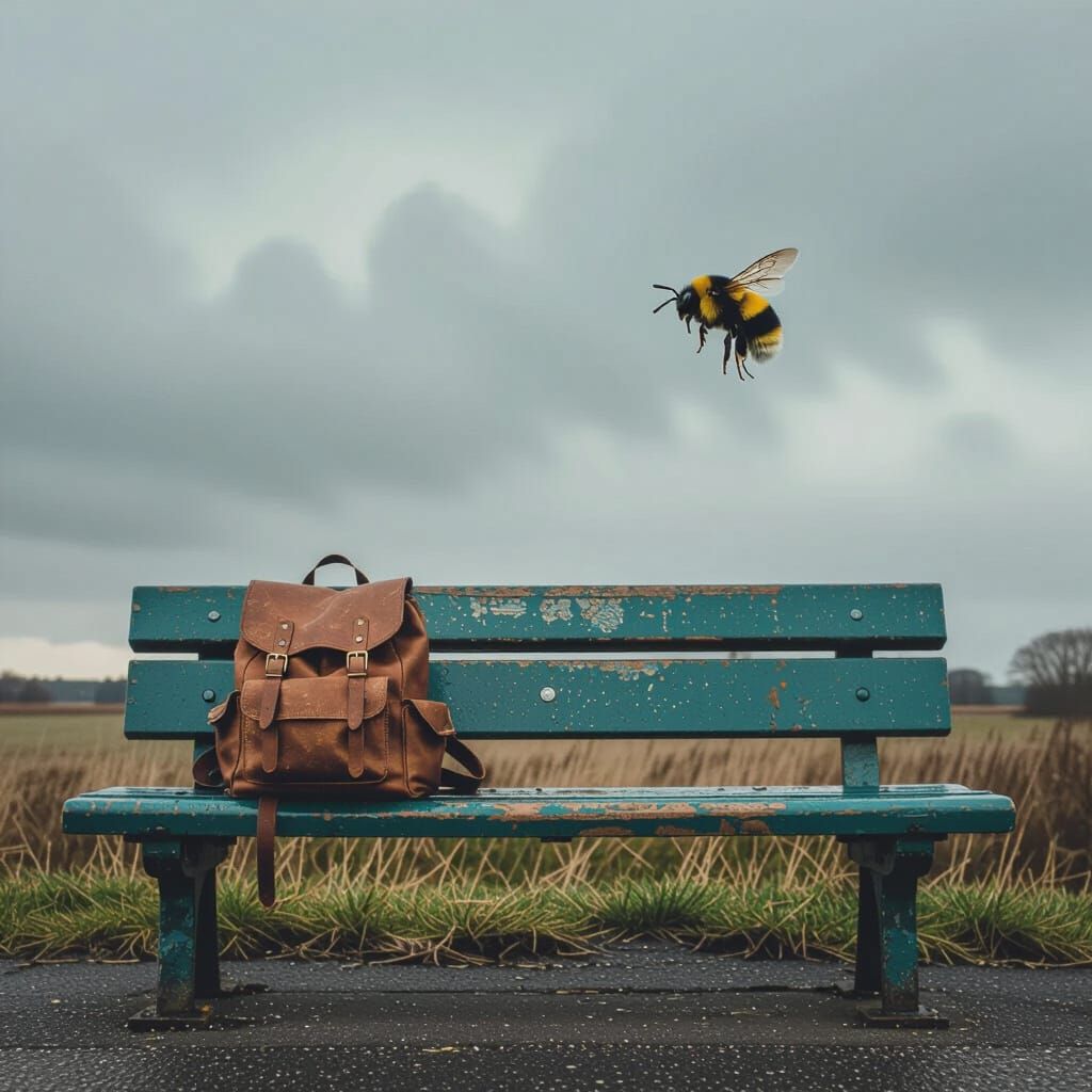 Worn Bench with Bee in Whimsical Style