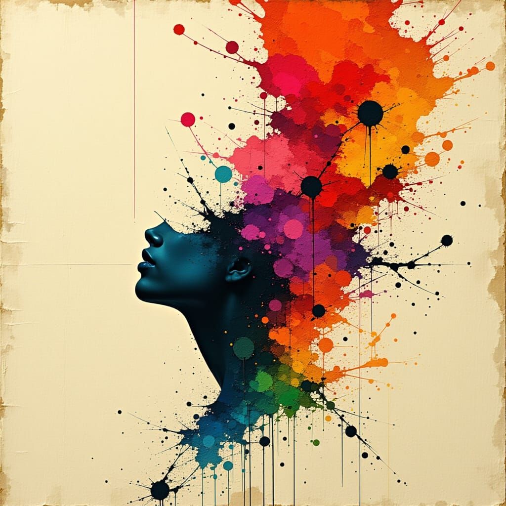 Ink Splatter Dance in Vibrant Abstract Digital Art
