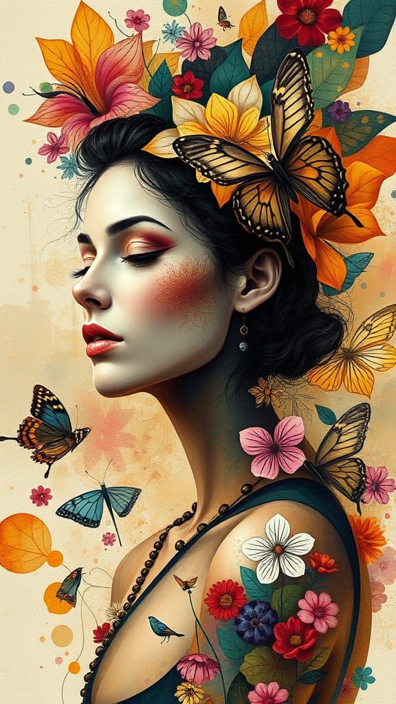 Surrealist Goddess Dancing in Vibrant Colors and Textures