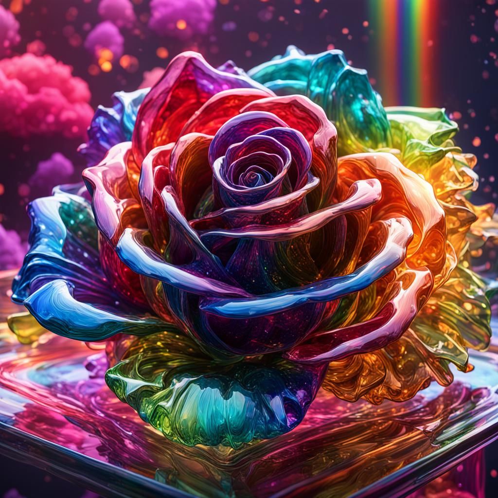 Elegant crystal rainbow rose